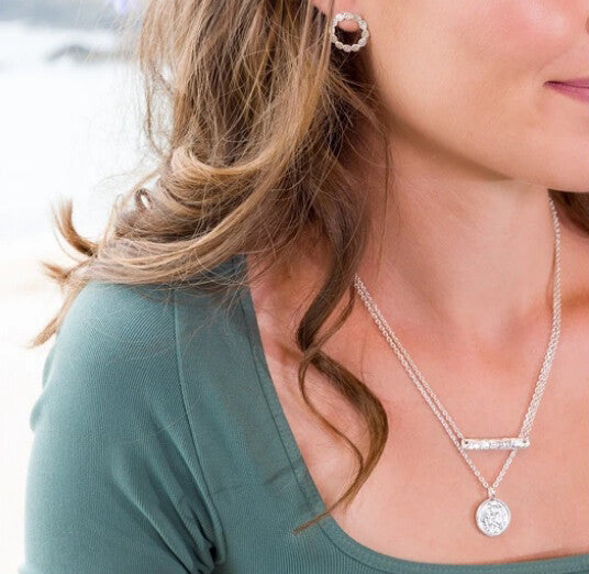 Silver Textured Bar Necklace Solid Sterling Silver 16-18" Hallmark Luxury Box