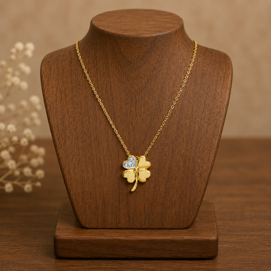 Four Leaf Clover Pendant Natural Diamond 9ct Yellow Gold 18" Chain Hallmark