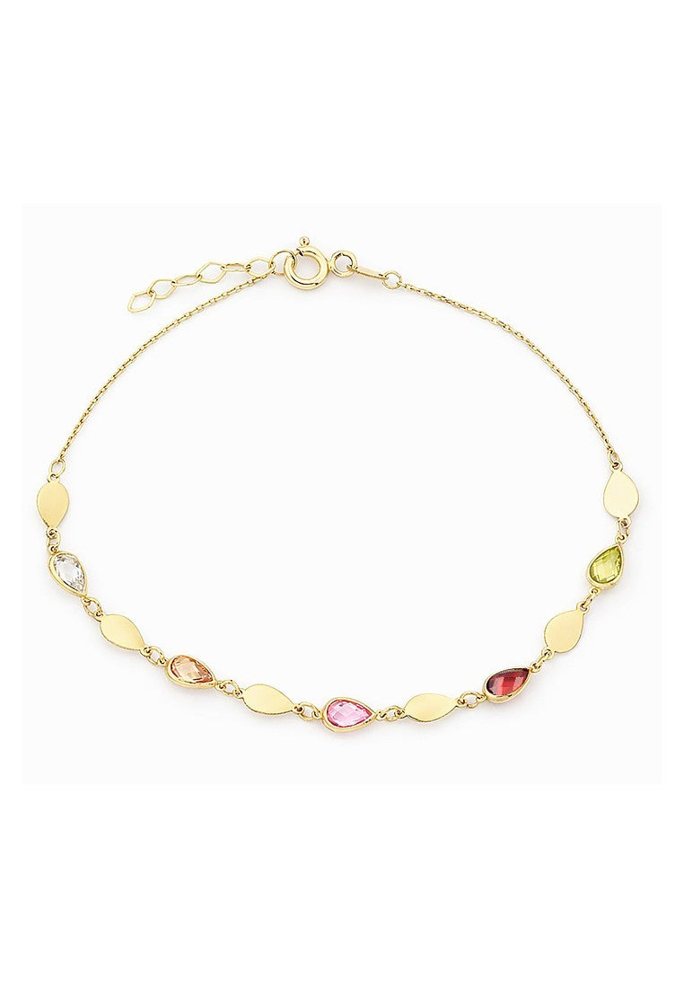 Multicolour Pear Gemstone Station Bracelet Yellow Gold 375 Hallmark 17.5-19cm