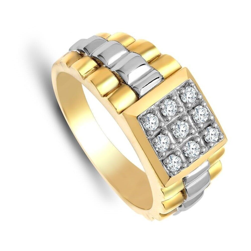 9ct White And Yellow Gold Gents Natural Diamond Ring Signet Pinky Hallmarked