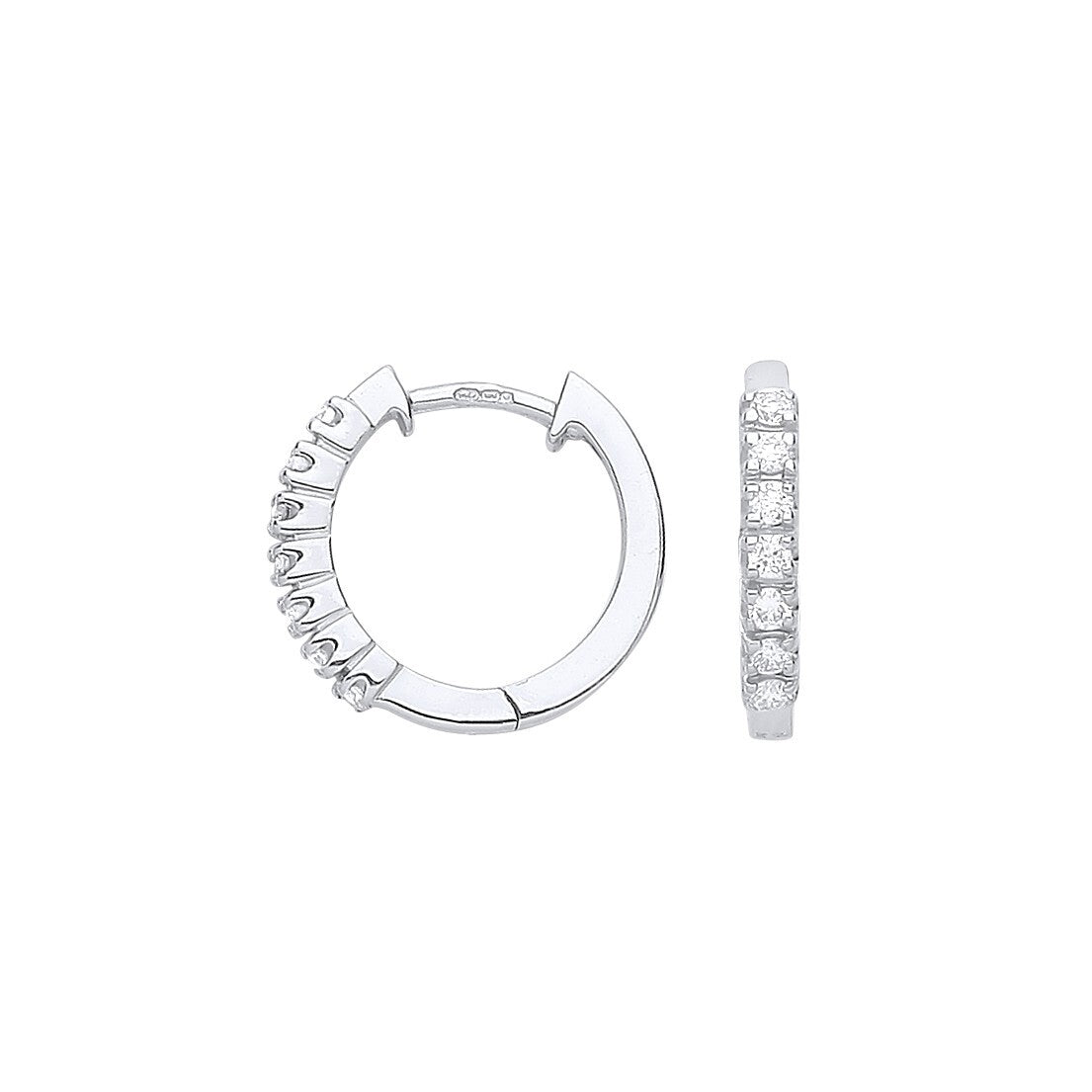 Real Diamond Huggie Hoop Earrings 9ct White Gold 15mm 0.25ctw Mined Diamonds