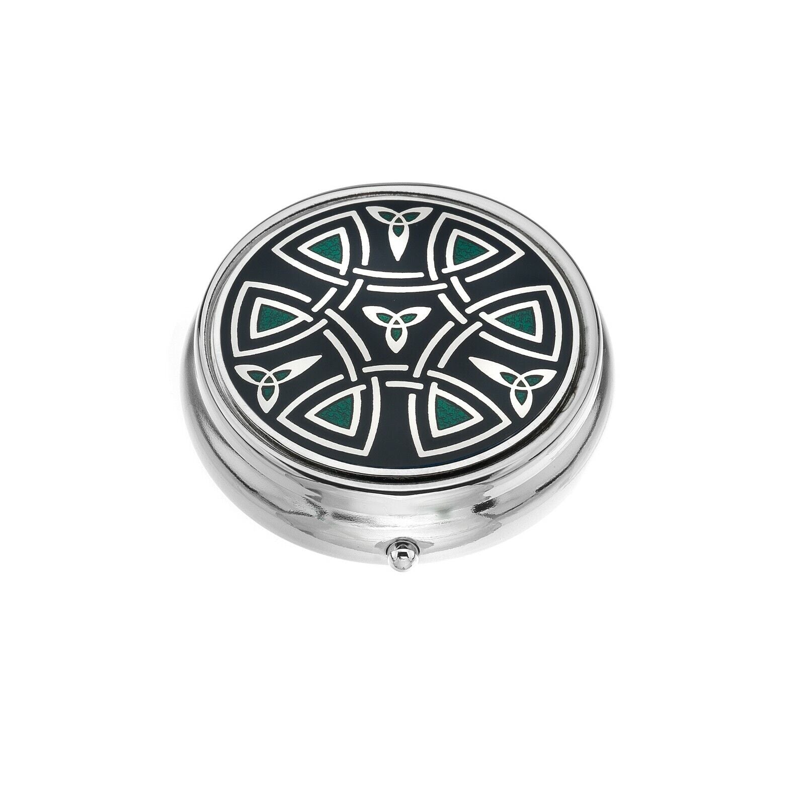  Luxury Celtic Pill Box Black Silver Plated Brand New & Boxed