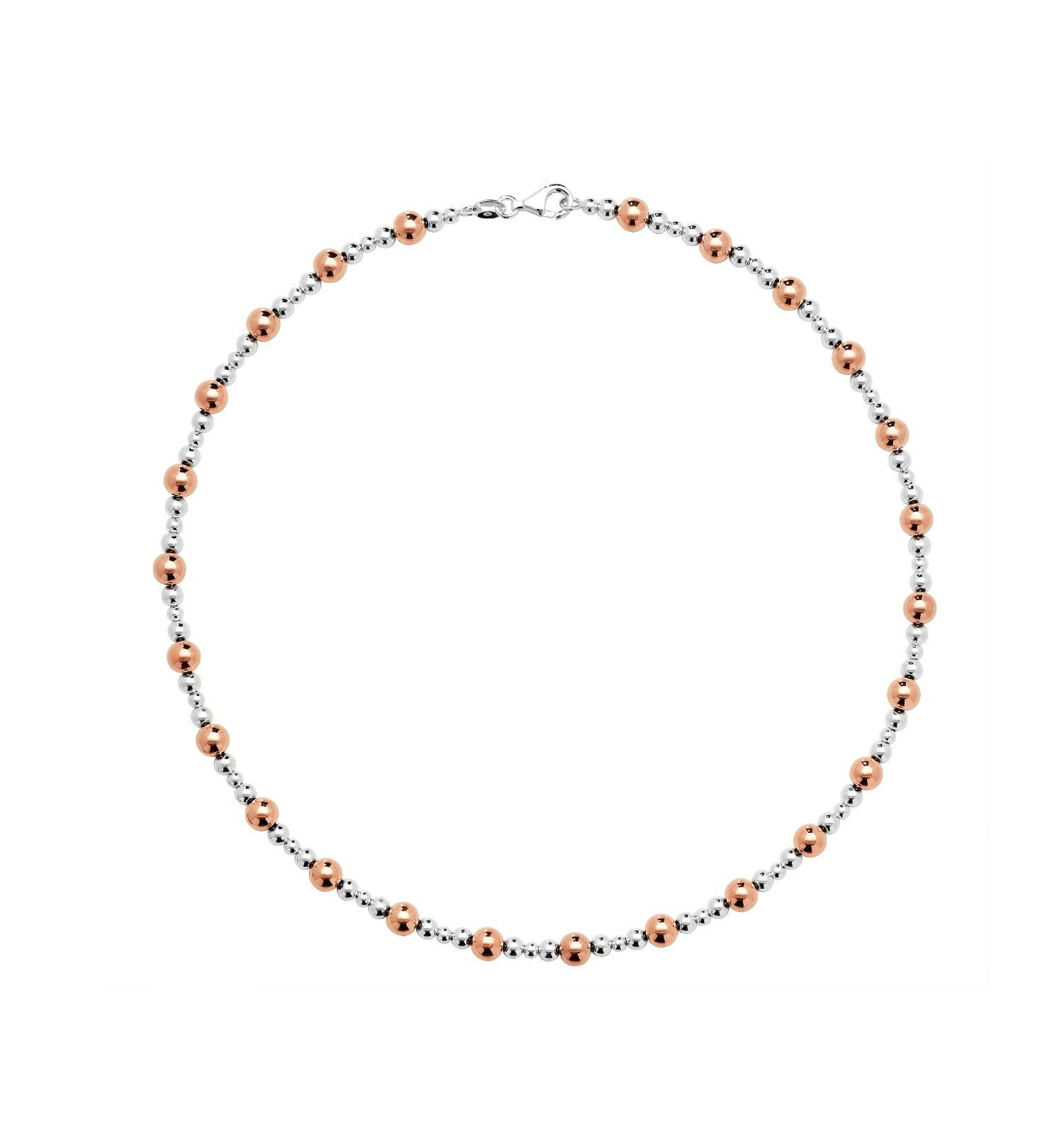 Silver Rose Gold Necklace 17" Length Ball Bead Chain Hallmarked British Made