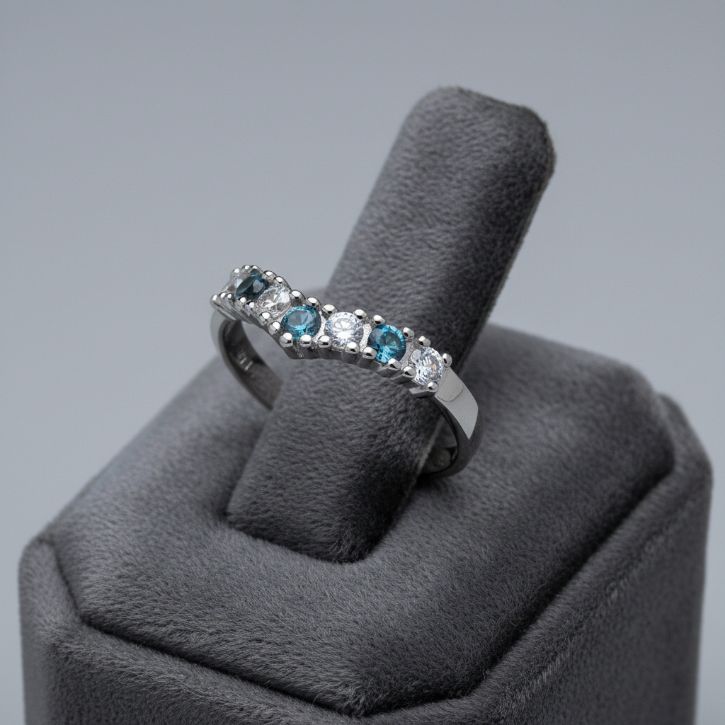 Sterling Silver Aquamarine Wishbone Ring Anniversary Band 925 Hallmark Size K-U