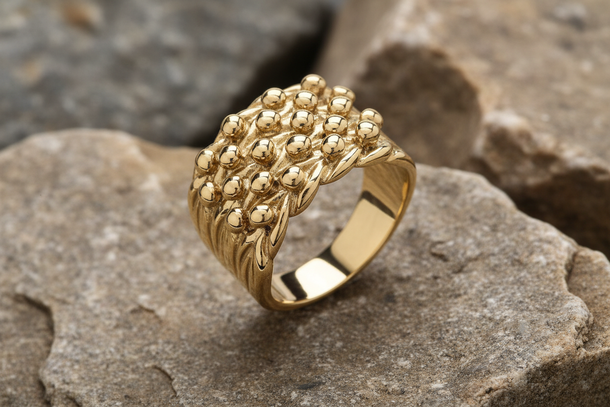 Men's Five Row Keeper Ring 18ct Yellow Gold On Solid Sterling Silver Size R-Z+3