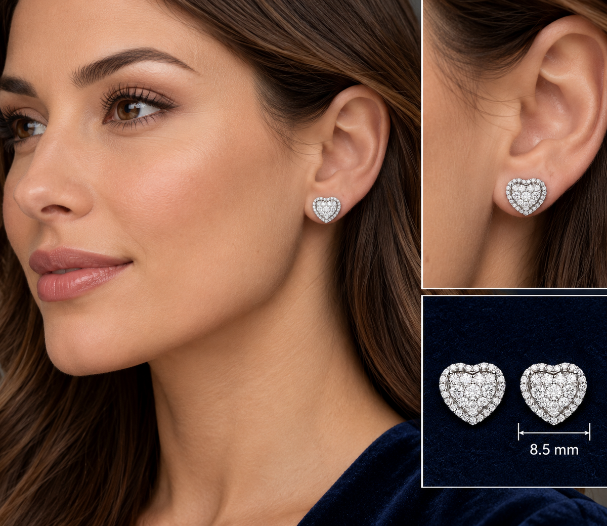 Real Diamond Heart Earrings 18ct White Gold 0.45ctw Premium Mined Diamonds