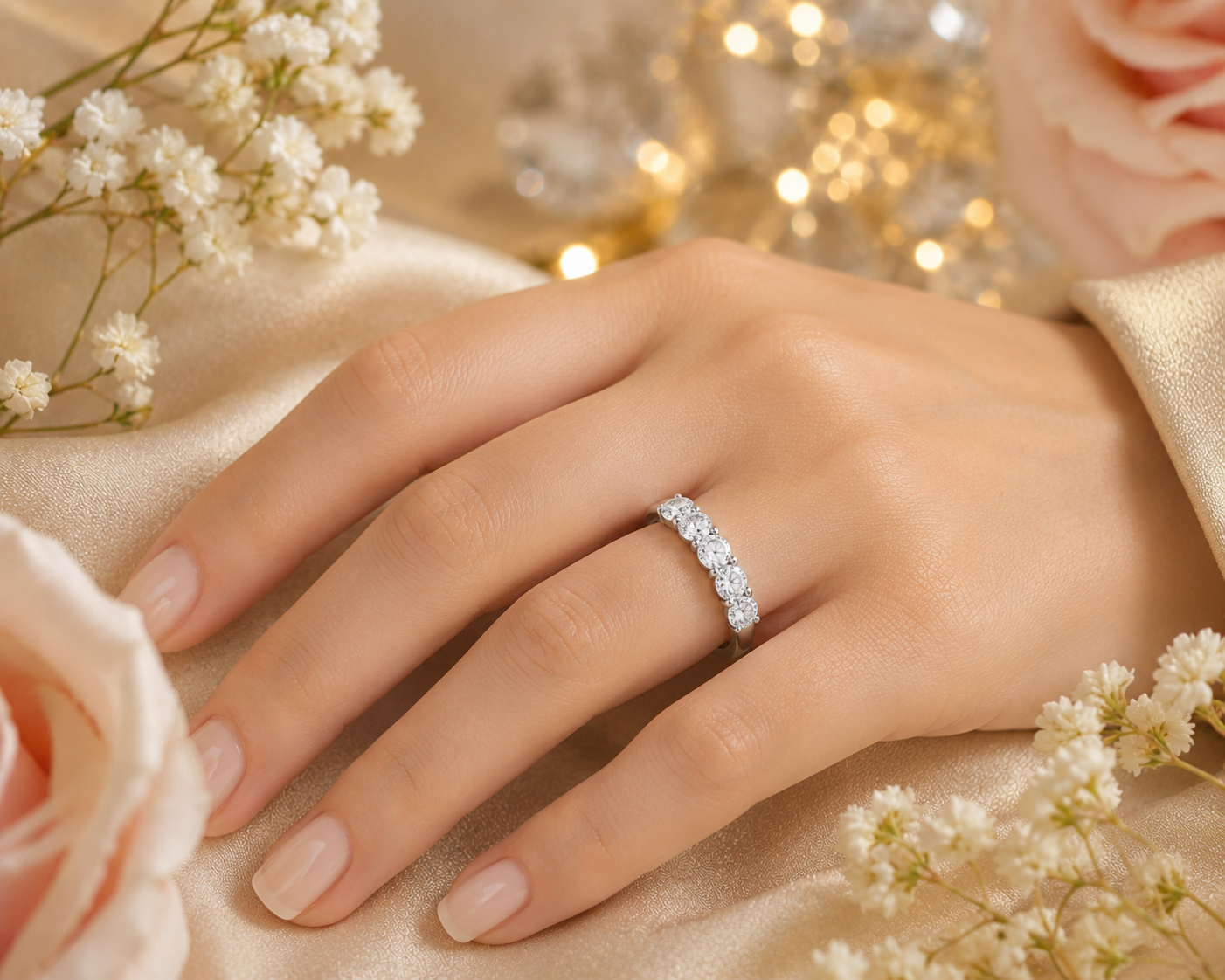 Elegant Five-Stone Anniversary Ring in Solid Sterling Silver