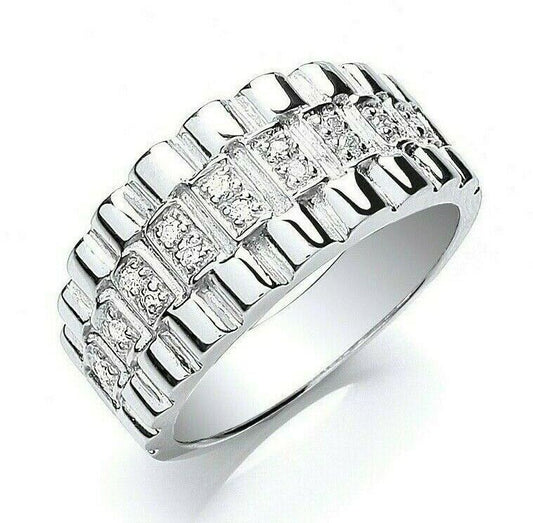 Sterling Silver 11m Wide Band Ring Gents Gemstone Fully Hallmarked