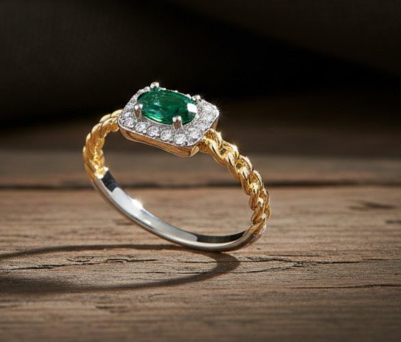 18ct Yellow Gold Emerald Cluster Ring on Sterling Silver 925 Hallmark Size K-S