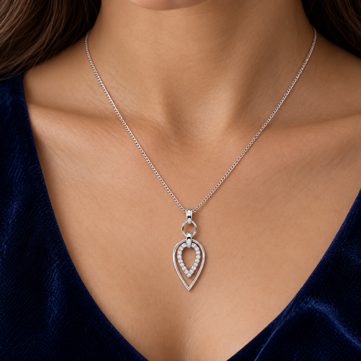 Elegant Diamond Teardrop Pendant Necklace 18" Chain 0.25ct Real Premium Diamonds