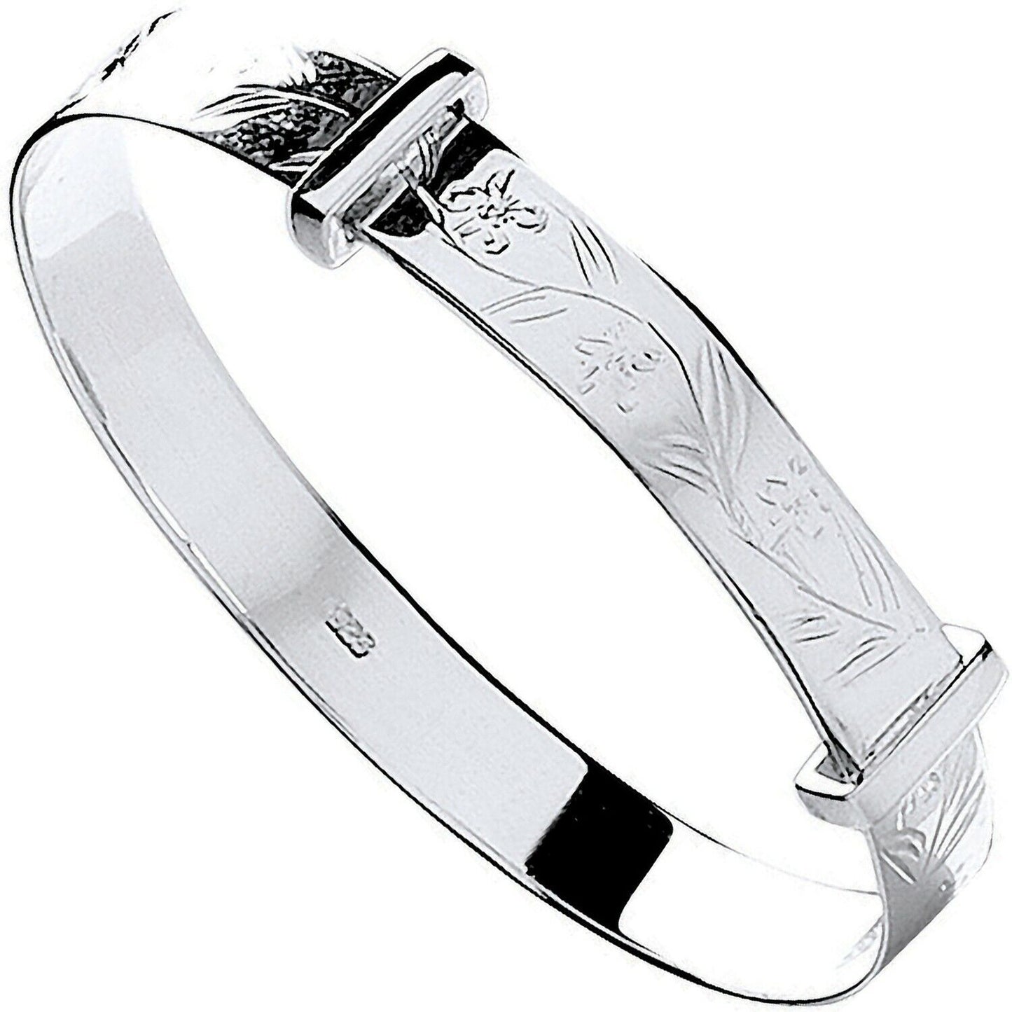 Silver Baby Girls Bangle Flower Design 925 Hallmark British Made Christening 