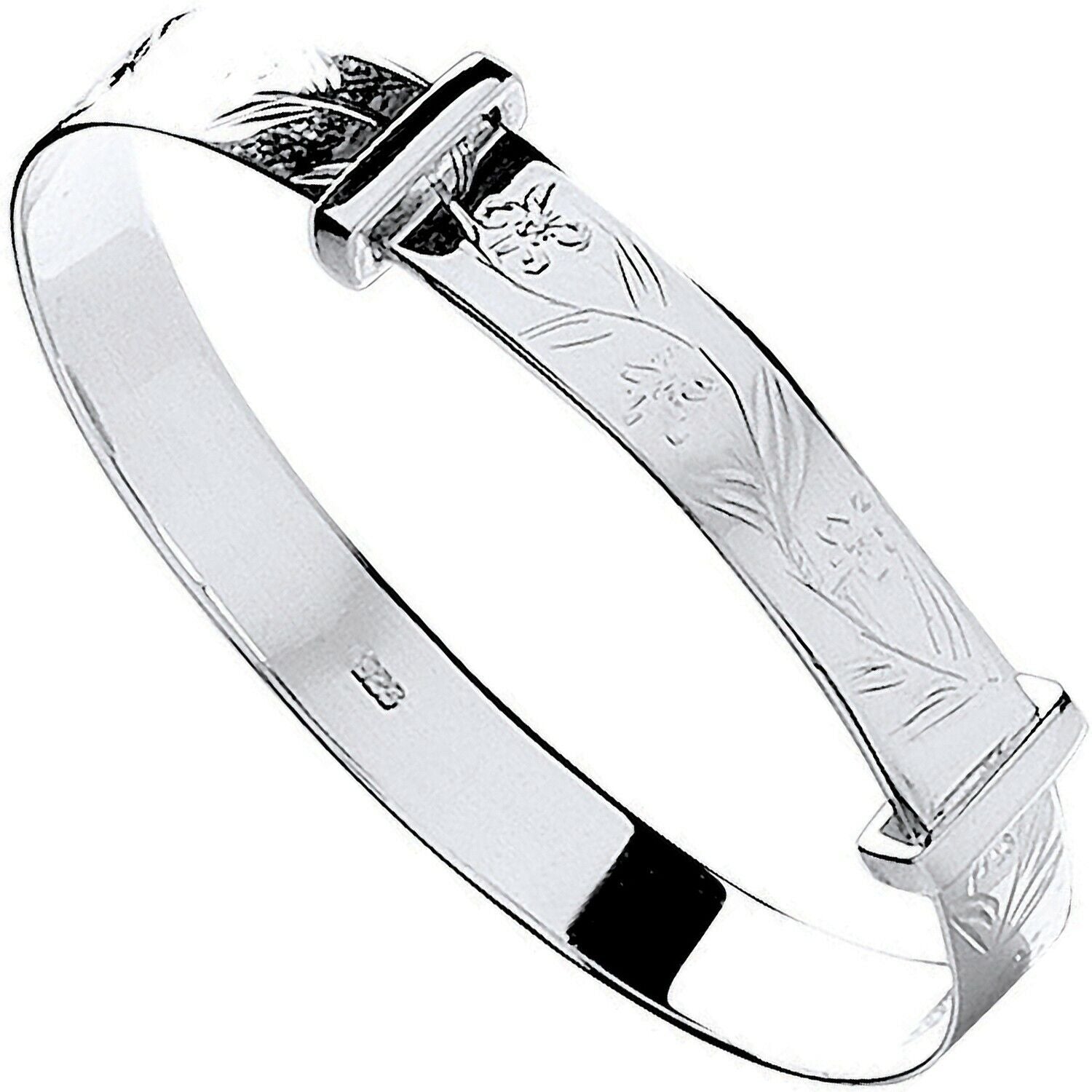 Silver Baby Girls Bangle Flower Design 925 Hallmark British Made Christening 