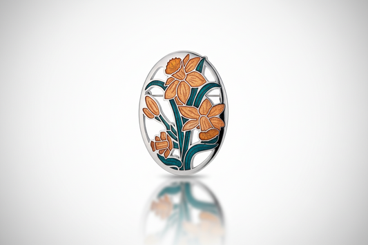 Daffodil Brooch Yellow Silver Plated Red Brand New Gift Packaging