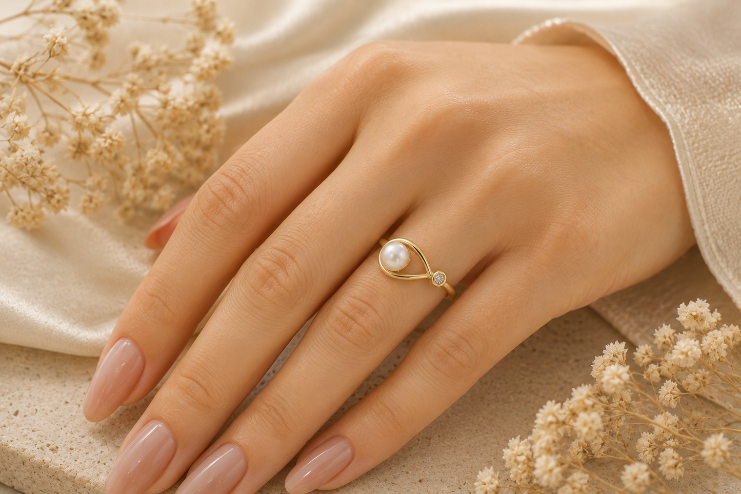 Elegant 9ct Gold Freshwater Pearl Ring with Diamond Accent