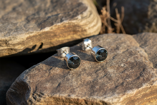 Fred Bennett Bezel Set Stud Earrings with Black CZ E3795