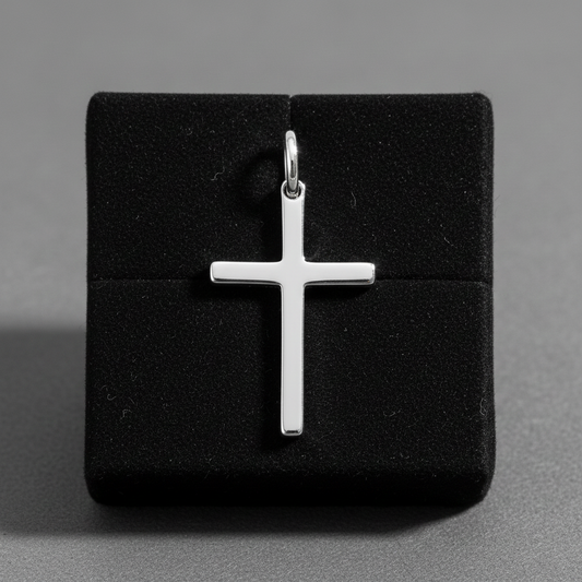 Sterling Silver Plain Cross Pendant 925 Hallmark 29mm Rhodium Finish