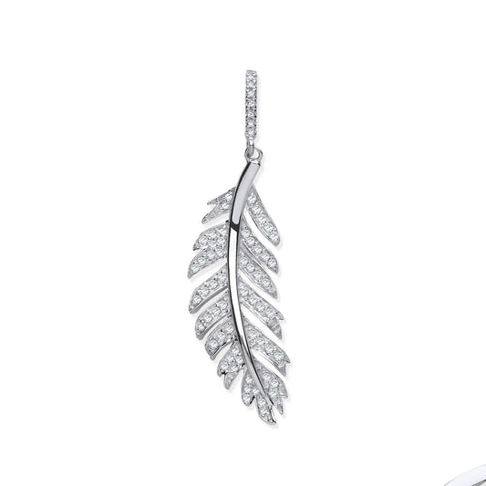 9ct White Gold 0.30ct Feather Shape Diamond Pendant Hallmarked