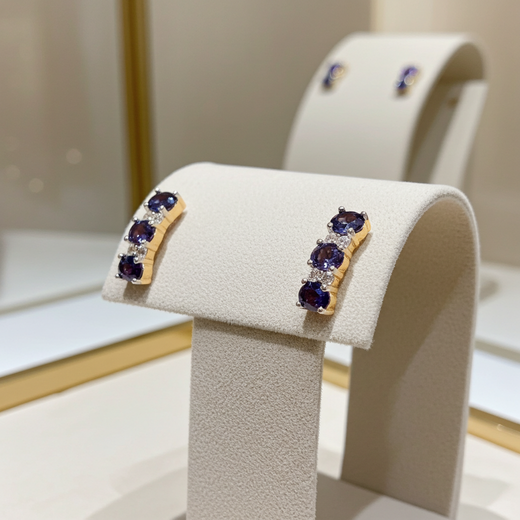 18ct Gold Tanzanite Drop Stud Earrings on Solid Sterling Silver 925 Hallmark