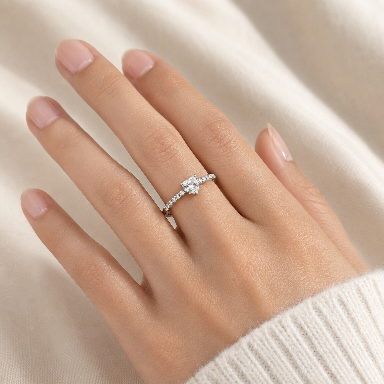 Heart Solitaire Engagement Ring Solid Sterling Silver 925 Size J-U
