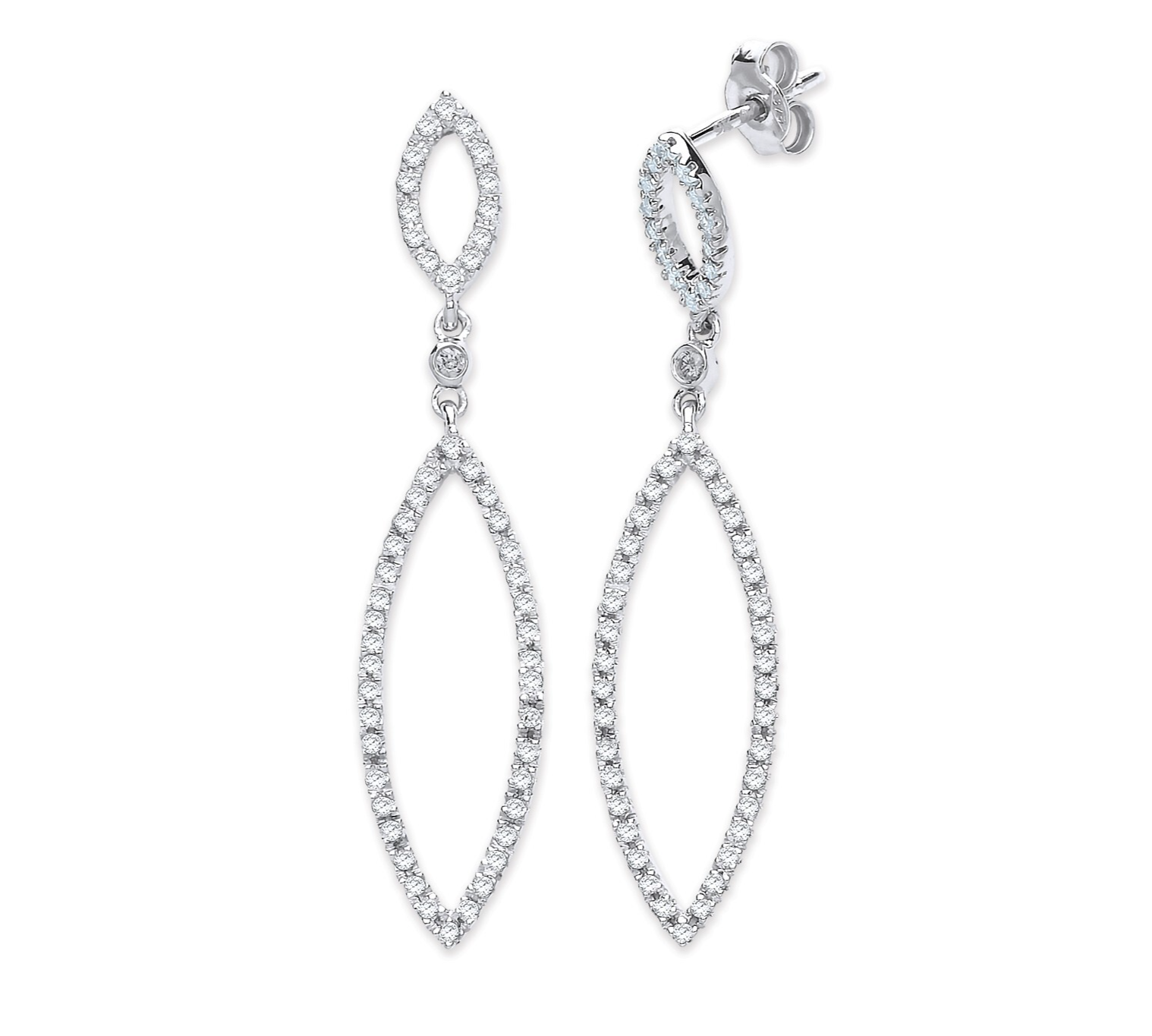 9ct White Gold 0.50ct Diamond Marquise Drop Earrings 42mm Length Hallmarked