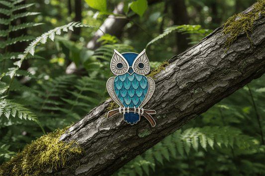 Turquoise Owl Brooch Silver Plated on Branch Design Brand New Gift Packaging
