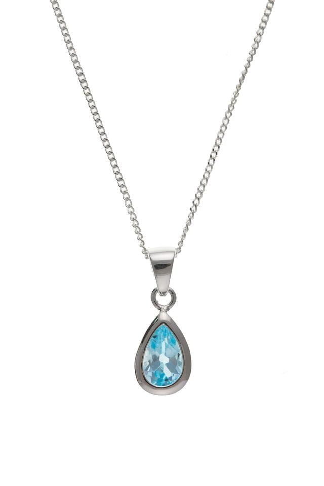 Real Blue Topaz Matching Set Pendant & Earrings Teardrop Solid Sterling Silver