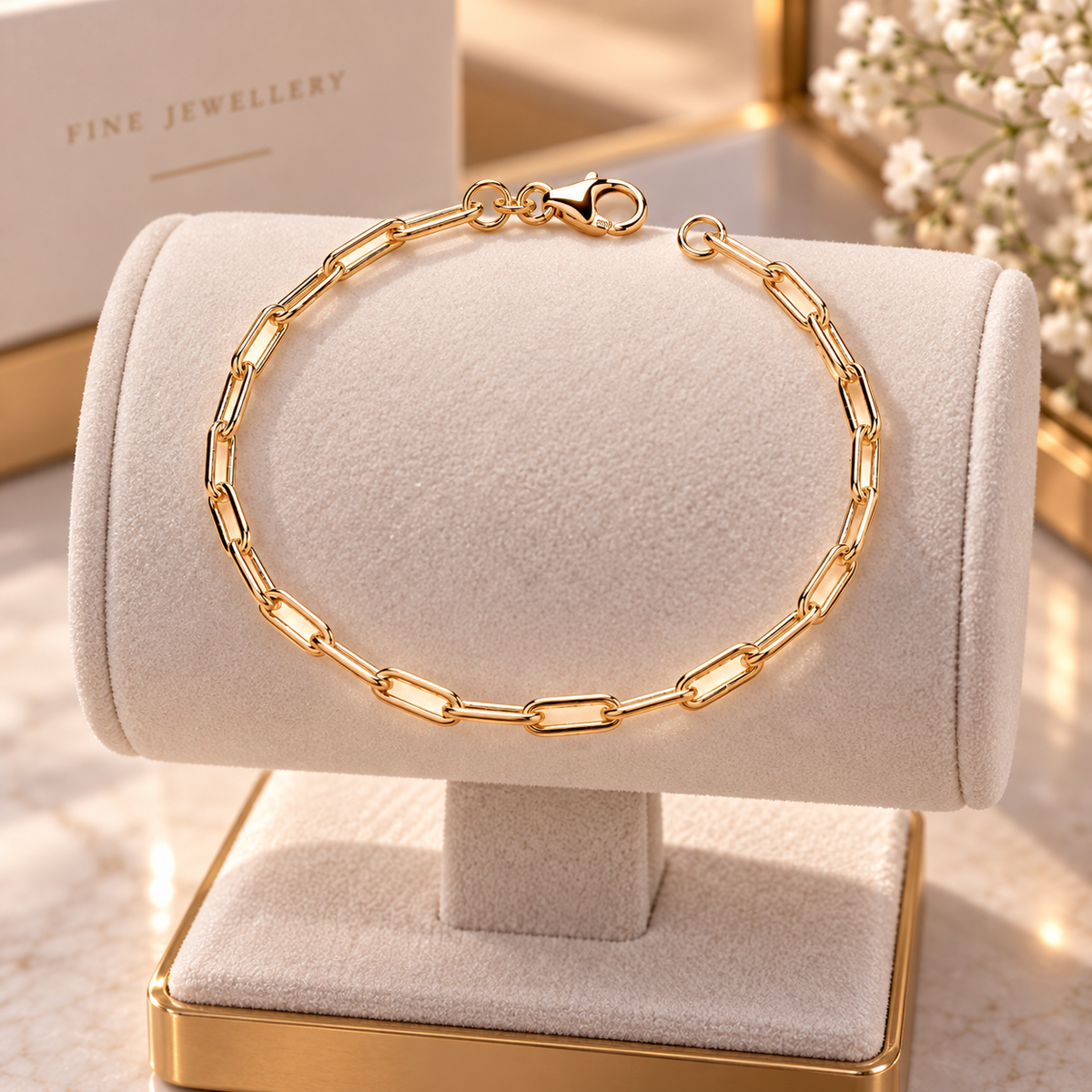 18ct Gold Paperclip Link Chain Bracelet Lobster Clasp on Sterling Silver 925