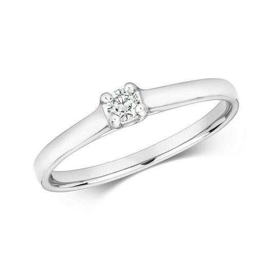 Real Diamond Solitaire Engagement Ring Solid White Gold Size J - Q