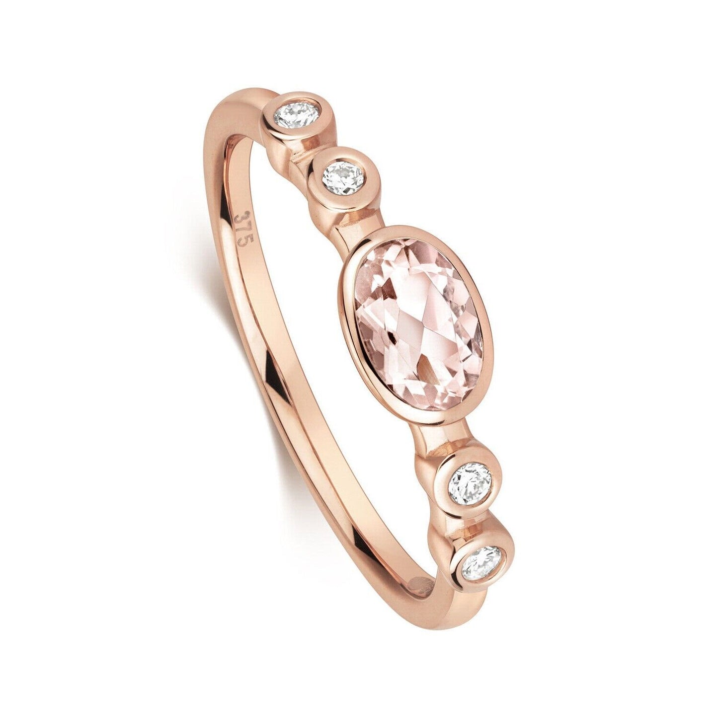 Real Morganite Solitaire and Diamond Ring Solid Rose Gold Size J - Q