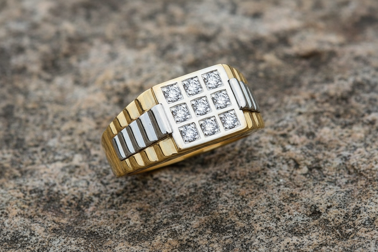 9ct Multi Tone Gold Square Top Gents RingSignet Fully Hallmarked