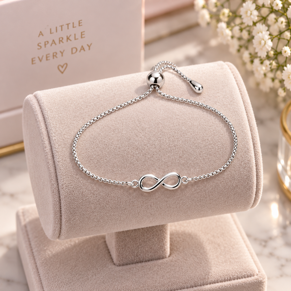 Sterling Silver Infinity Adjustable Bolo Slider Bracelet Ball Ends 925