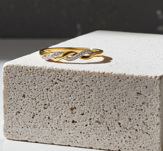 Natural Diamond Twist Eternity Ring 18ct Gold on Solid Sterling Silver 925