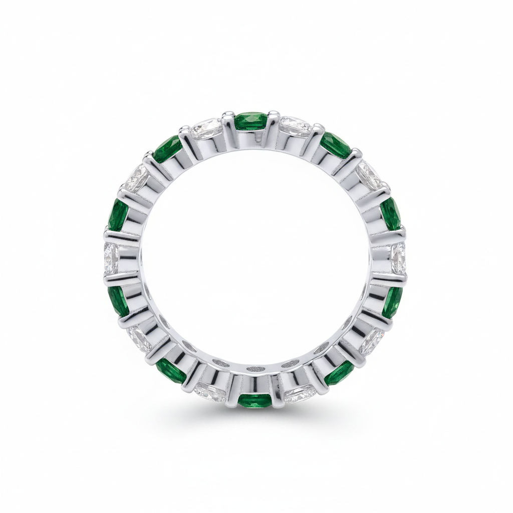Sterling Silver Emerald Full Eternity Ring 3mm Band 925 Hallmark Size K - S