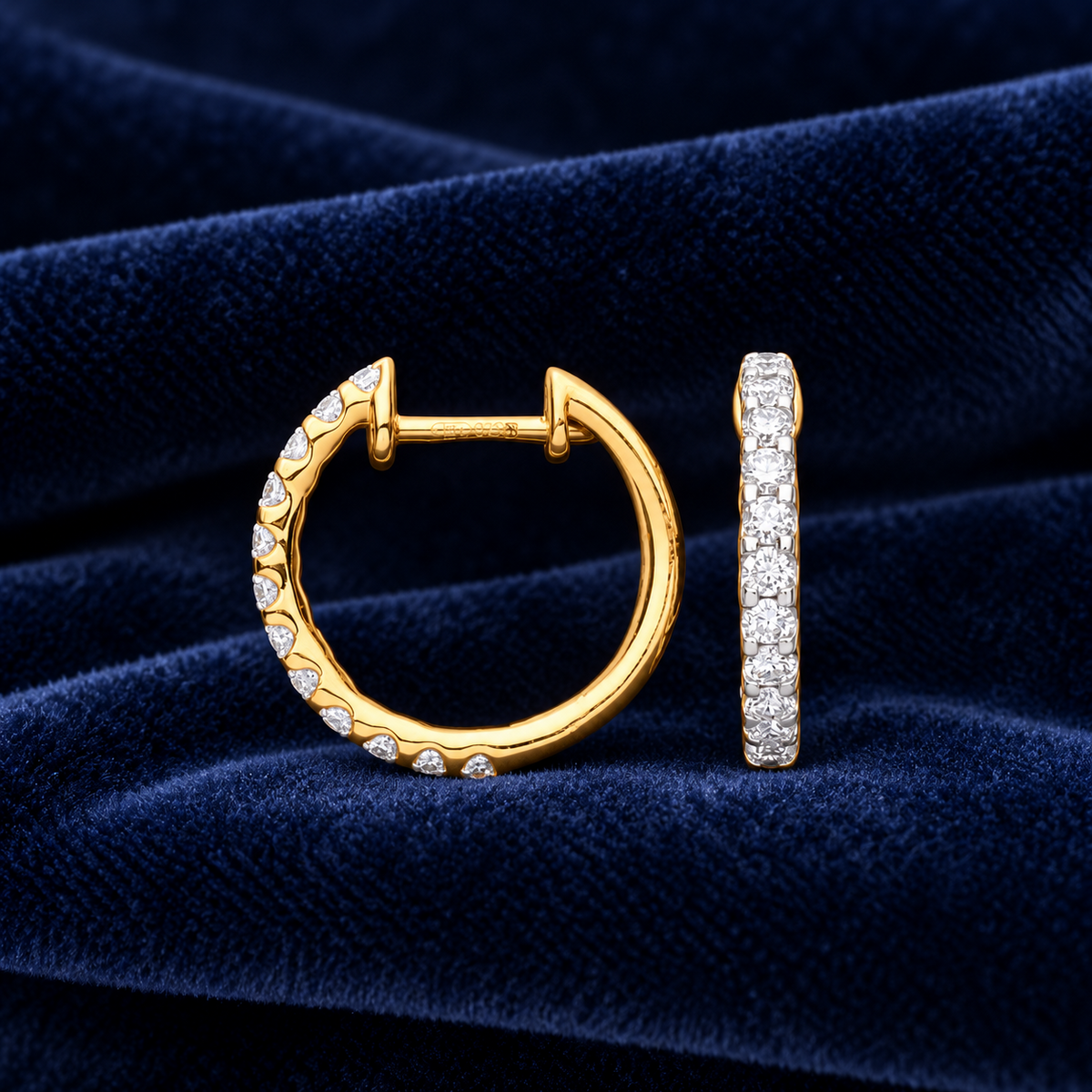 Real Diamond Huggie Hoop Earrings 9ct Yellow Gold 15mm 0.52ctw Mined Diamonds