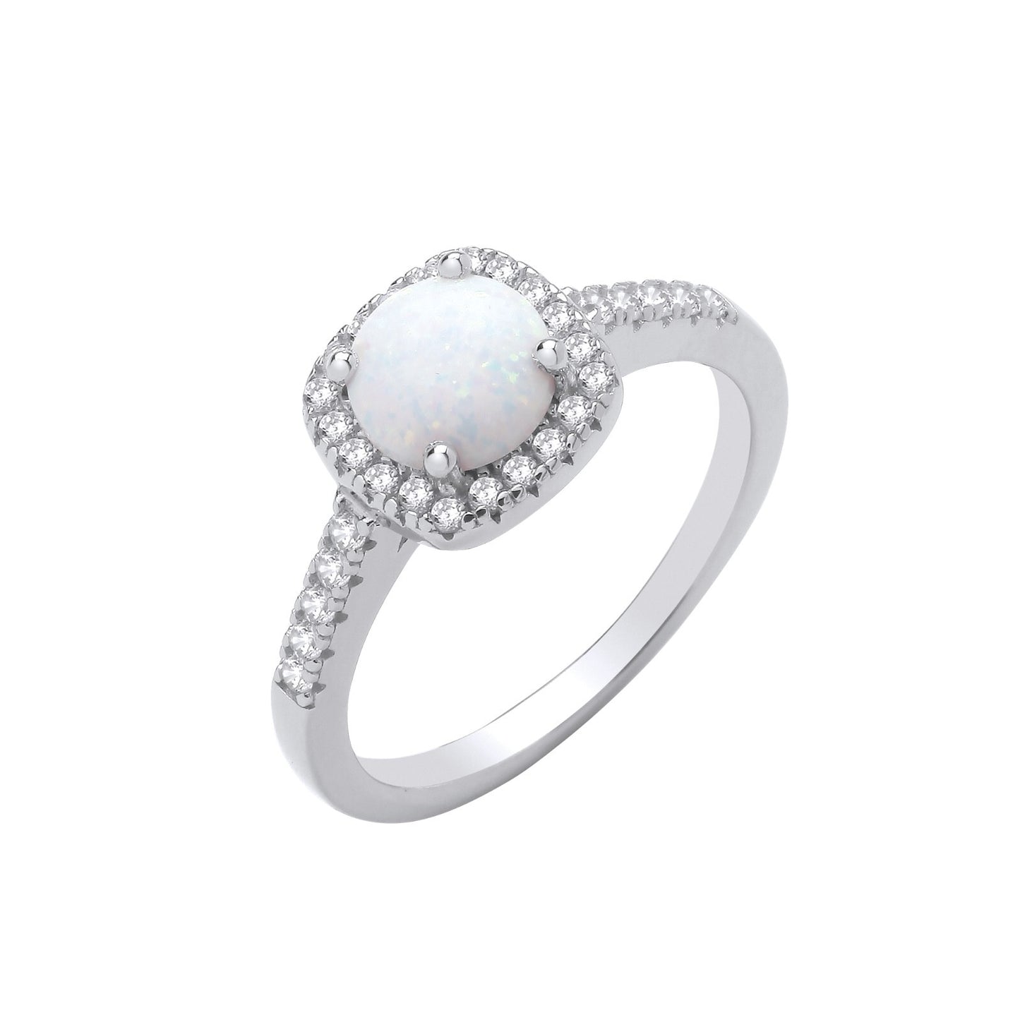 Sterling Silver Opal Halo Style Ring Sizes J-Q British Made Silver 925 Hallmark
