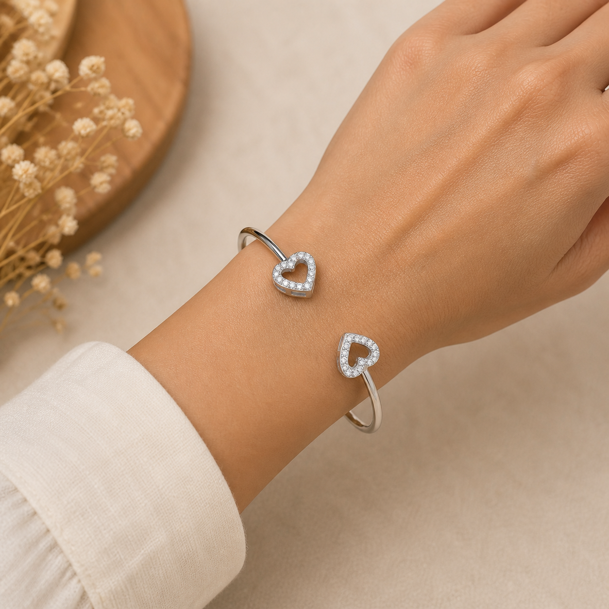 Ladies Sterling Silver Heart Torque Bangle 925 Hallmark Bracelet Cuff