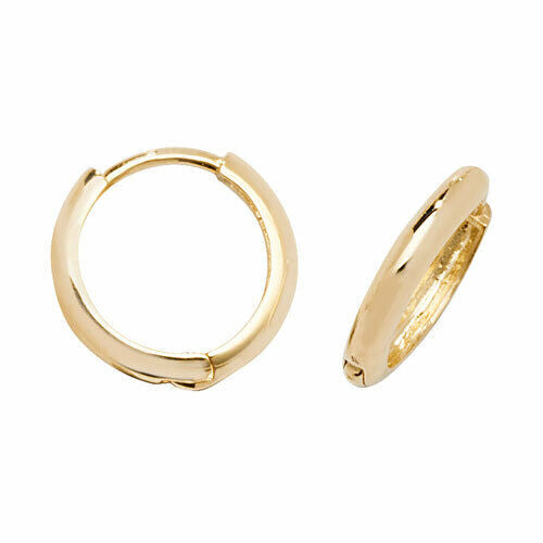 Yellow Gold Hoop Earrings Hinged Huggie 11mm British made 9 carat 375 Hallmark