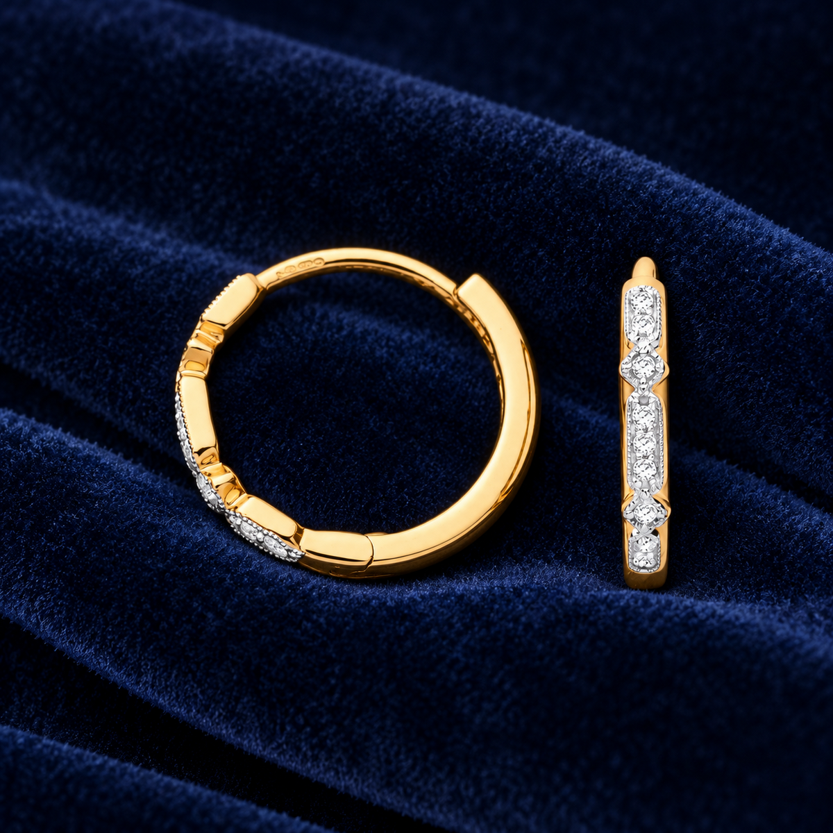 Real Diamond Hoop Earrings 9ct Yellow Gold 16mm Diameter 0.08ctw Mined Diamonds