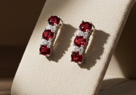 Ruby Drop Stud Earrings Solid Sterling Silver 925 Hallmark
