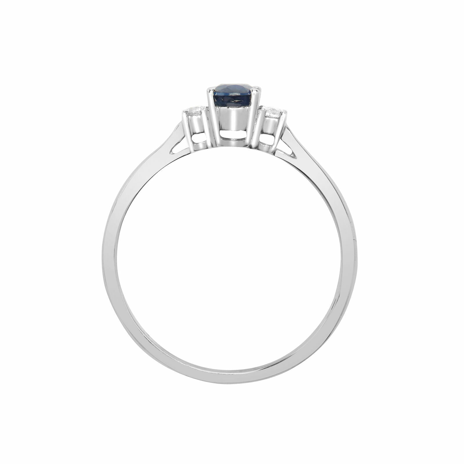 Real Sapphire and Diamond Ring 18ct White Gold Three Stone Trilogy