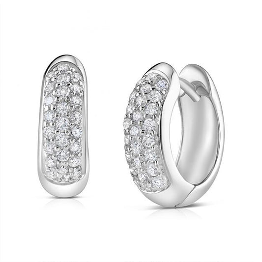 9ct White Gold 0.42ct Diamond Huggie Hoop Earrings - 14mm