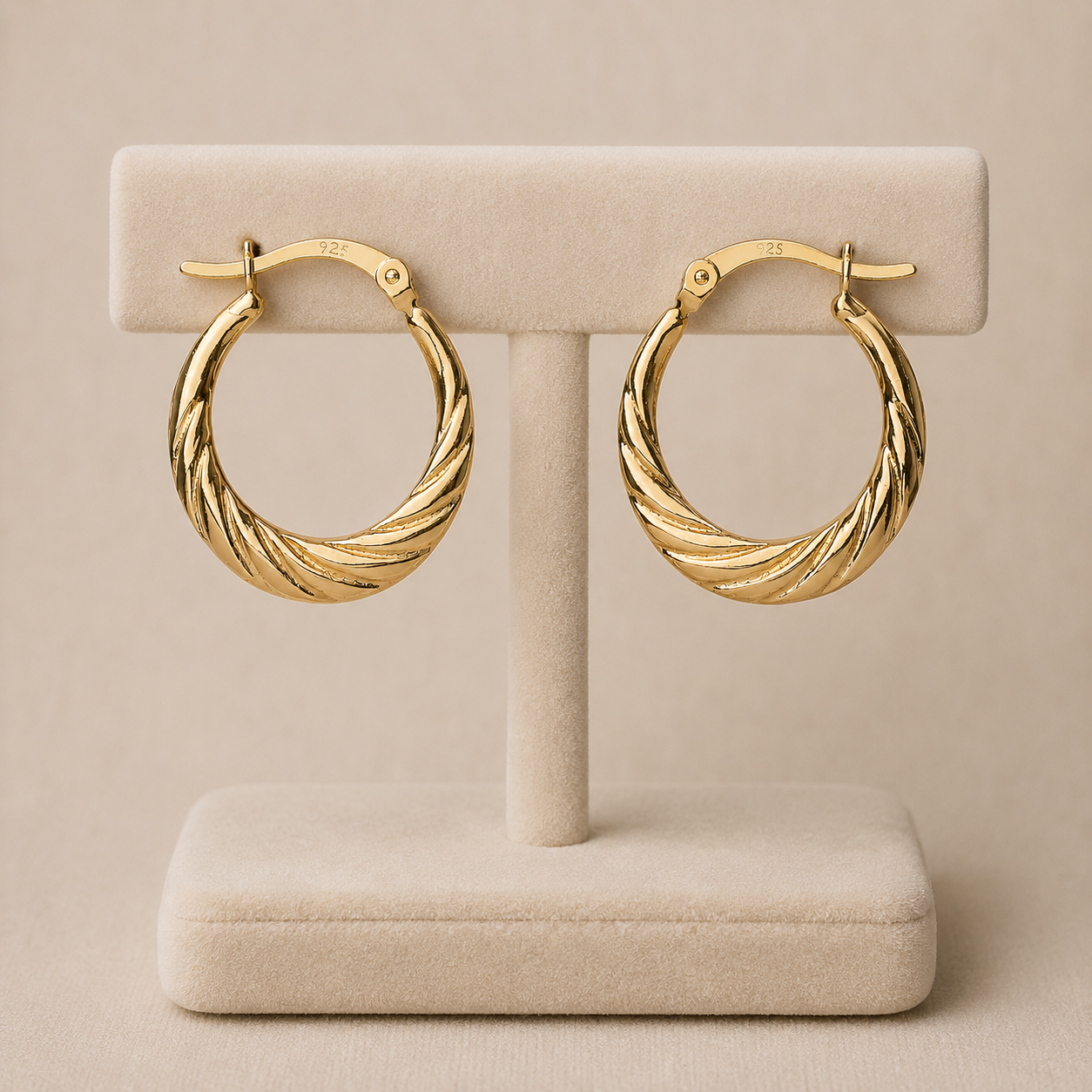 18ct Gold Creole Hoop Earrings on Sterling Silver 925 Hallmark 20mm Diameter