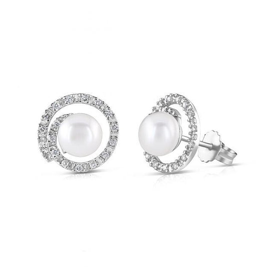 Freshwater Pearl and Diamond Stud Earrings 9ct White Gold 12mm Diameter Hallmark