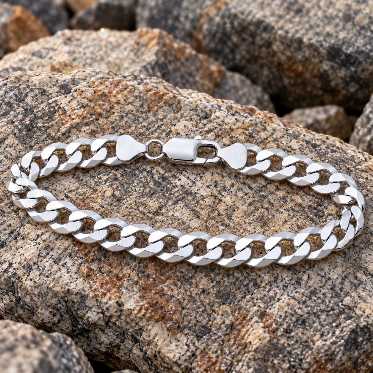 Men's Flat Curb Bracelet Sterling Silver 8" Hallmarked 7.2mm Wide