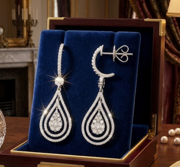 Diamond Teardrop Earrings 18ct White Gold Double Halo Drop Dangle Pierced 1.17ct