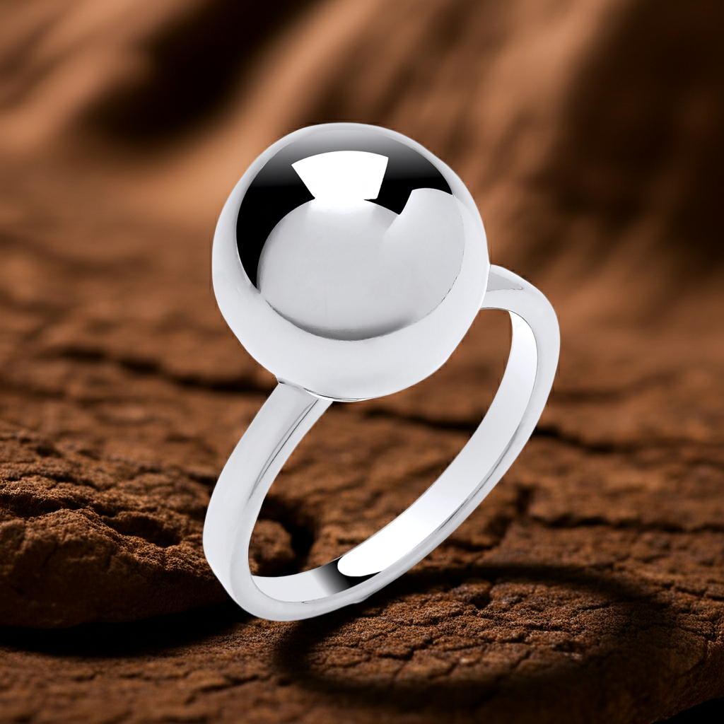 Sterling Silver 12mm Ball Ring Rhodium Finish 925 Hallmark Sizes K - S