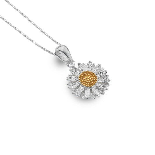 Sunflower Pendant Sterling Silver 925 Hallmark Gold Detail All Chain Lengths