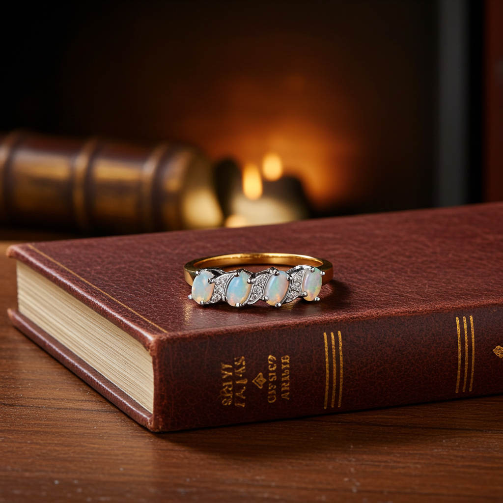 Natural Opal and Diamond Eternity Ring 18ct Gold on Sterling Silver 925 Size J-V