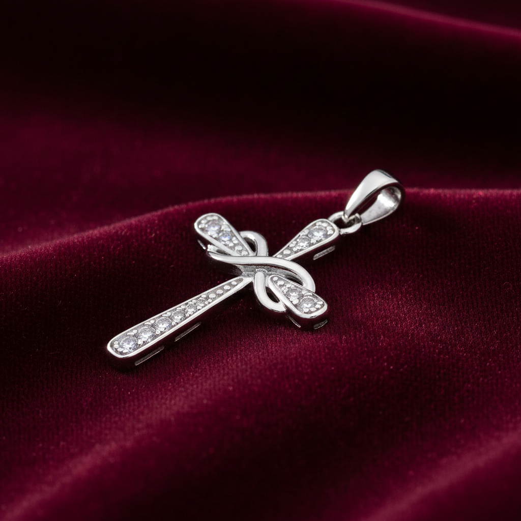 Sterling Silver Infinity Cross Pendant  925 Hallmark Rhodium Finish 34mm
