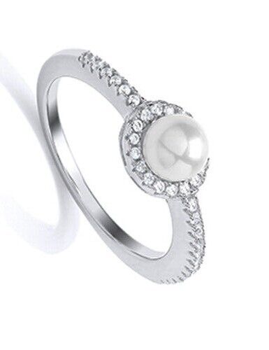Freshwater Cultured Pearl Ring Platinum on Solid Sterling Silver 925 Hallmark